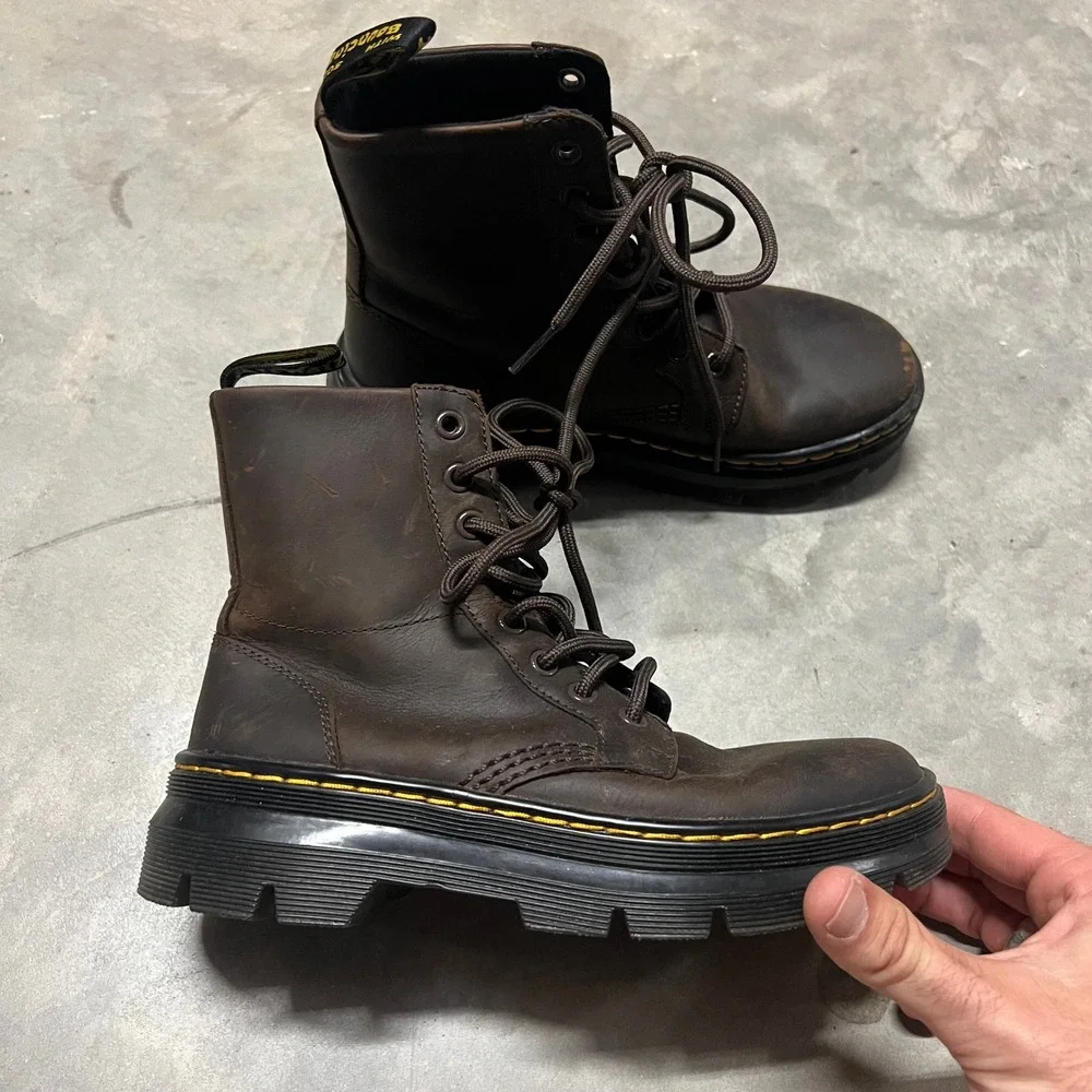 Dr. Martens Combs Crazy Horse Leather Boots Dark Brown Kids US Size $